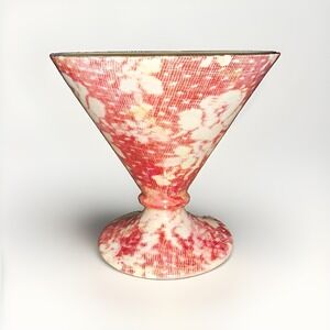 Vintage Red/White Needlepoint Design Pedestal Compote Bowl Round Made in England